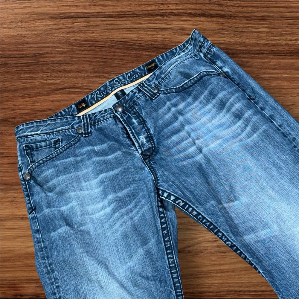 Rivet De Cru Jeans Blue Size 44w 112-357 Straight Leg Inseam 33 Distressed‎